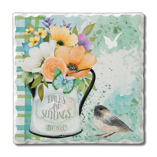 Thirstystone Bulbs & Seedlings Single Tumbled Tile Stone Coaster with Protective Cork Backing Manufactured in The USA 4" Square