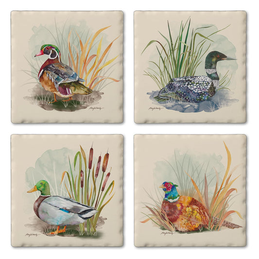 Thirstystone Water Fowl 4-Pack Tumbled Tile Stone Coasters 4" Square