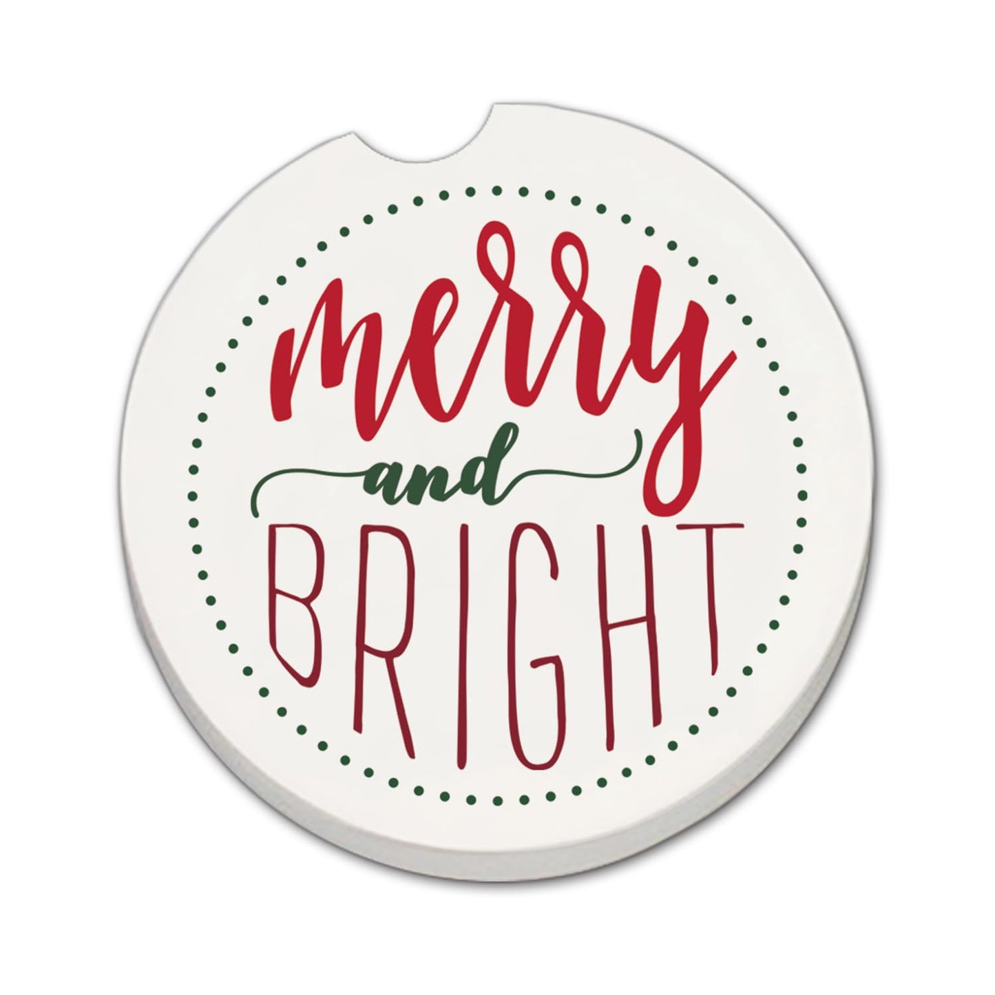 Thirstystone Merry & Bright Single Absorbent Stone Coaster for Vehicle Cup Holder 2.6” Diameter Manufactured in The USA