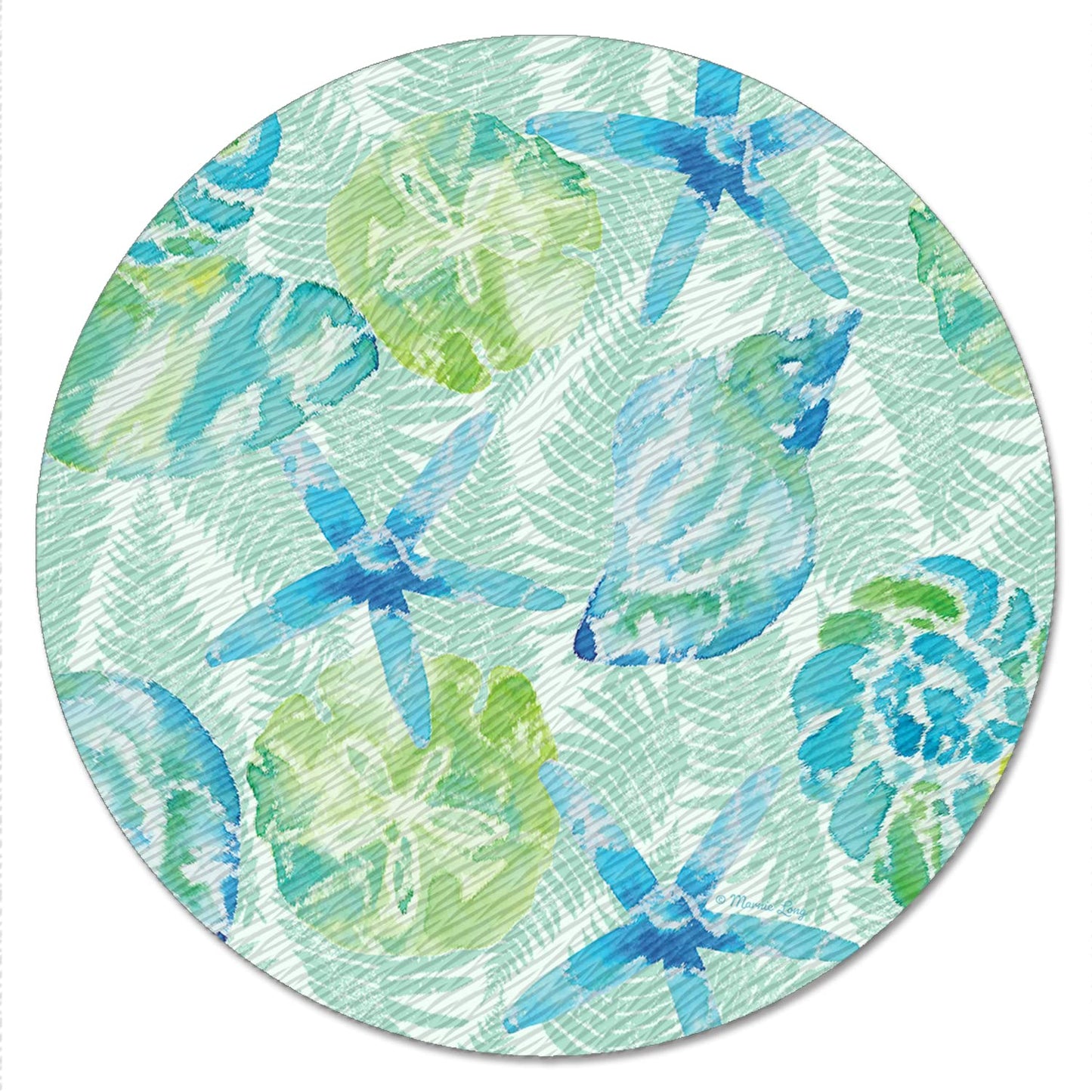 CounterArt Isla Mona Coastal 4mm Tempered Glass Lazy Susan Turntable 13" Diameter