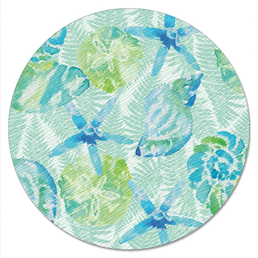 CounterArt Isla Mona Coastal 4mm Tempered Glass Lazy Susan Turntable 13" Diameter