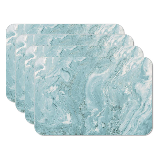 CounterArt Teal & White Printed Quartz Design 4 Pack Reversible Easy Care Flexible Placemats Made in the USA