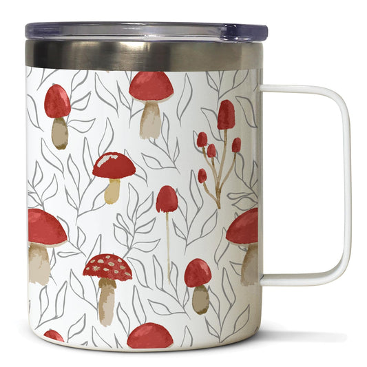 Highland Home Mushrooms Stainless Steel Travel Mug with Lid 12 oz. Manufactured in the USA