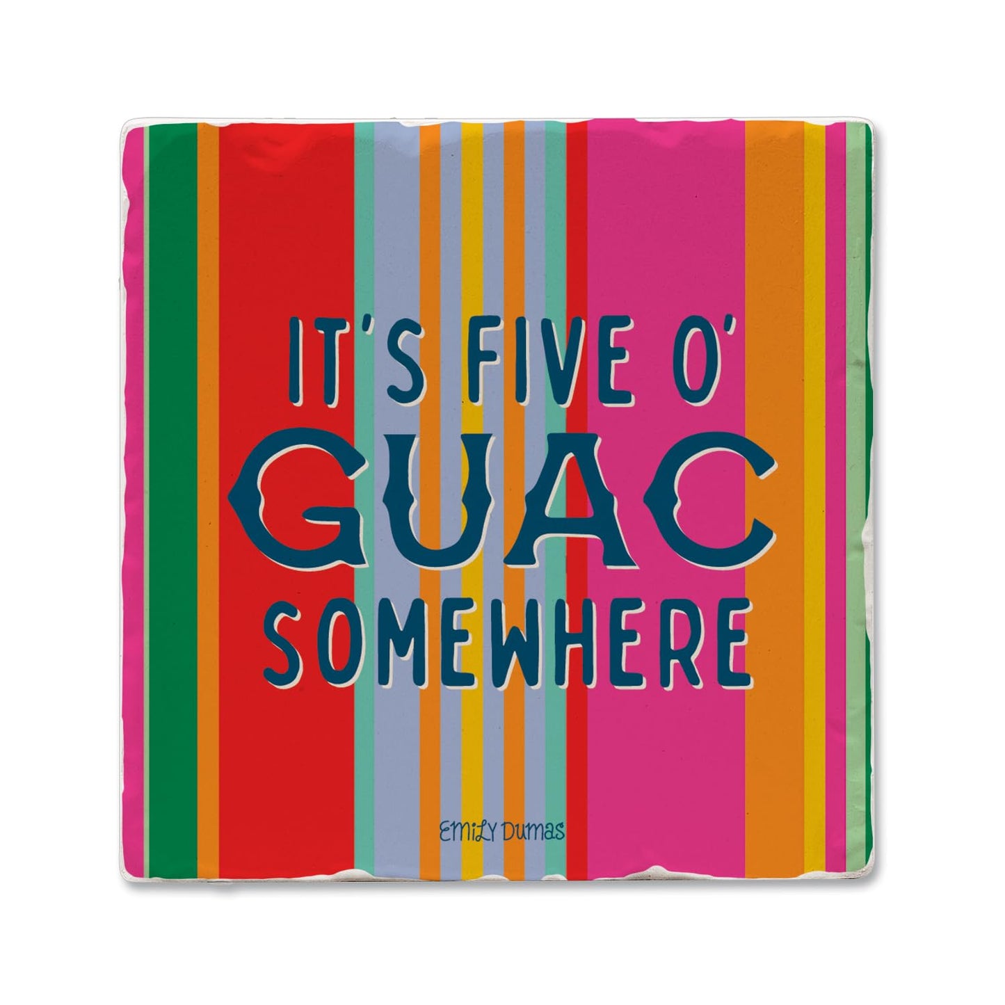 Thirstystone Five O' Guac Somewhere Single Tumbled Tile Stone Coaster with Protective Cork Backing Manufactured in The USA 4" Square, Colorful, Artistiic, Easily Wipes Clean