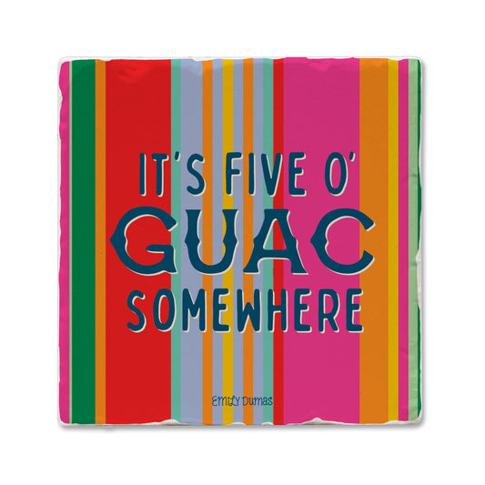 Thirstystone Five O' Guac Somewhere Single Tumbled Tile Stone Coaster with Protective Cork Backing Manufactured in The USA 4" Square, Colorful, Artistiic, Easily Wipes Clean