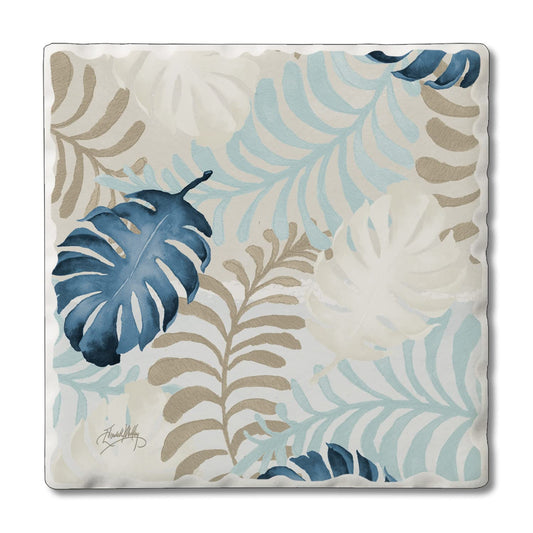 Thirstystone Blue Havana Palm Single Tumbled Tile Stone Coaster with Protective Cork Backing Manufactured in The USA 4" Square, Colorful, Artistiic, Easily Wipes Clean