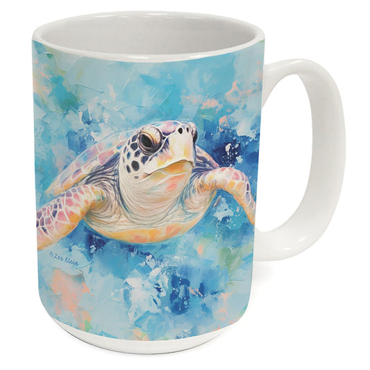 Highland Home Coastal Turtle Large Decorative Ceramic Mug 15 oz. Manufactured in the USA