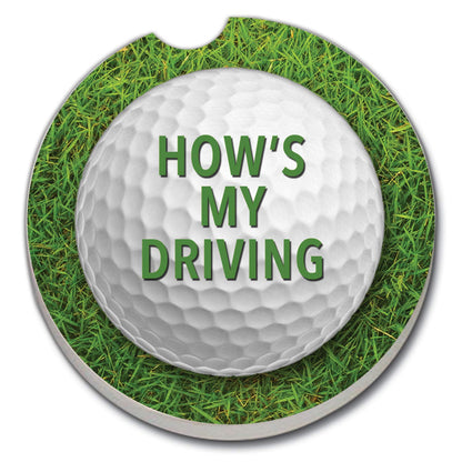 Thirstystone How's My Driving-Golf Single Absorbent Stone Coaster for Vehicle Cup Holder 2.6” Diameter Manufactured in The USA