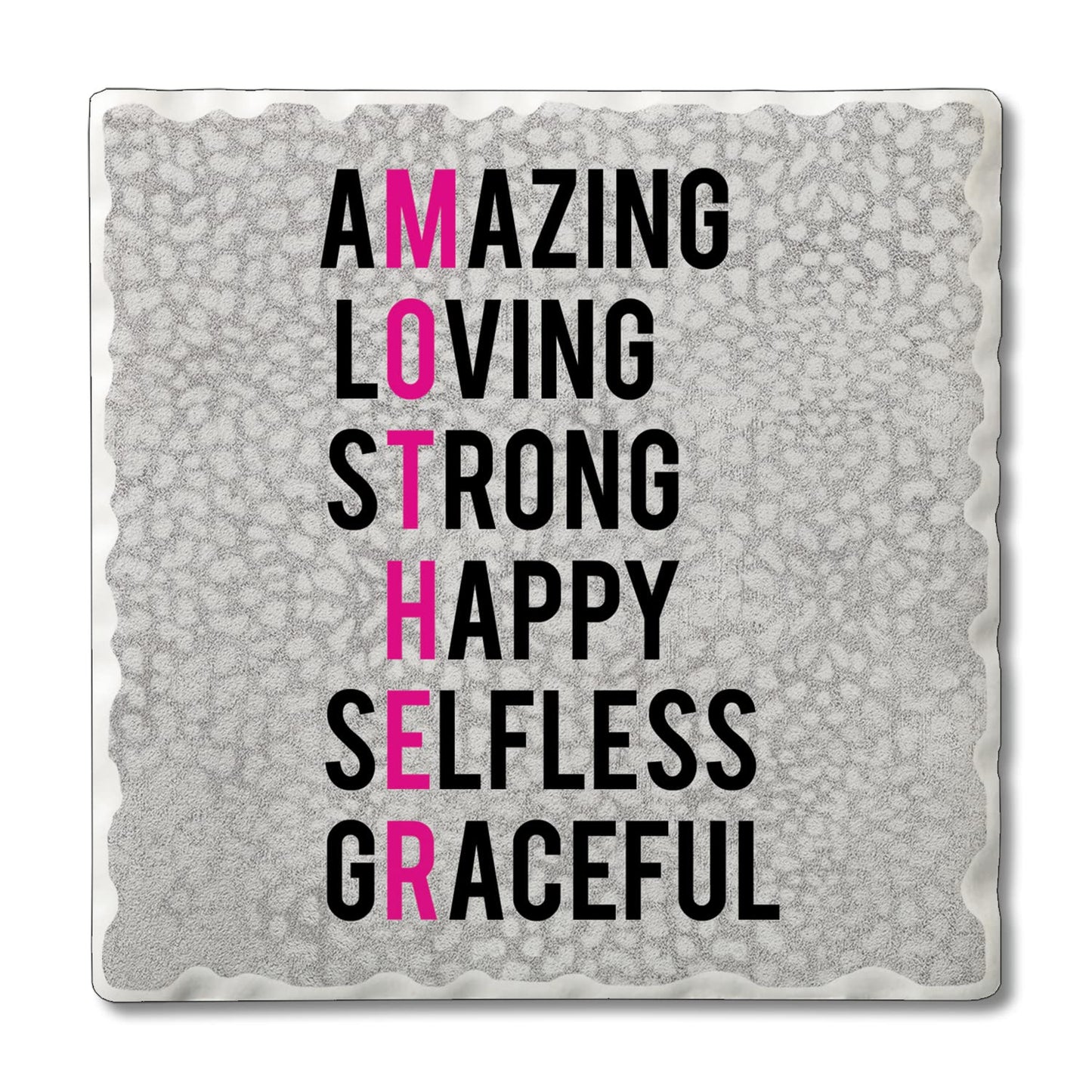 Thirstystone Mother Acronym 4-Pack Absorbent Stone Tumbled Tile Coasters with Protective Cork Backing 4" Square Manufactured in The USA Artistic Absorbent Easily Wipes Clean