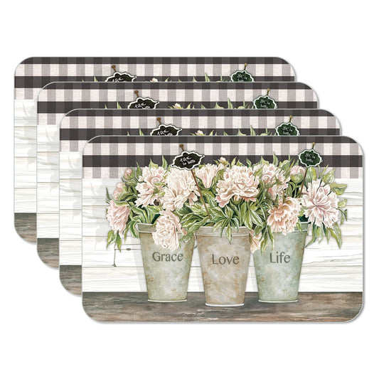CounterArt Vintage Farmhouse 4 Pack Reversible Easy Care Flexible Placemats Made in the USA