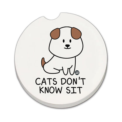 Thirstystone Cats Don't Know Sit Single Absorbent Stone Coaster for Vehicle Cup Holder 2.6” Diameter Manufactured in The USA
