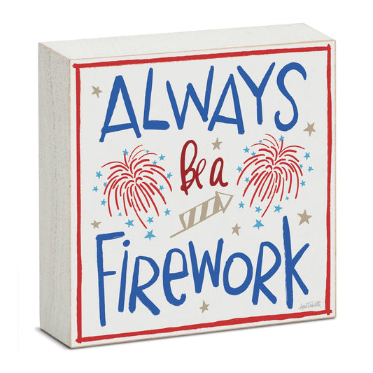 CounterArt Firework Artistic Freestanding Solid Wood Block Sign Made in the USA 3.75” Square Decorative Accent for Home or Office