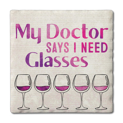Thirstystone Need Glasses Single Tumbled Tile Stone Coaster with Protective Cork Backing Manufactured in The USA 4" Square, Artistic, Easily Wipes Clean