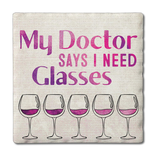 Thirstystone Need Glasses Single Tumbled Tile Stone Coaster with Protective Cork Backing Manufactured in The USA 4" Square, Artistic, Easily Wipes Clean