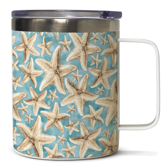 Highland Home Starfish Galore Stainless Steel Travel Mug with Lid 12 oz. Manufactured in the USA