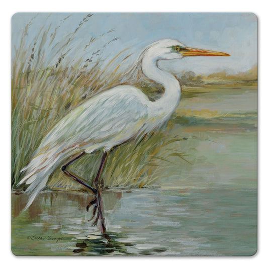 Thirstystone Coastal Egret Decorative Heat Tolerant Stone Trivet with Non-Skid Cork Backing 8” Square