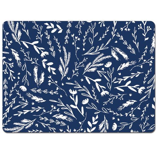 CounterArt Navy Meadow Sketch Premium Decorative Hardboard Tabletop Placemats 4-Pack Manufactured in The USA Heat Tolerant and Easily Wipes Clean