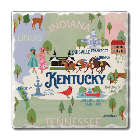 Thirstystone Kentucky Attractions 4 Pack Tumbled Tile Stone Coasters 4” Square Manufactured in the USA