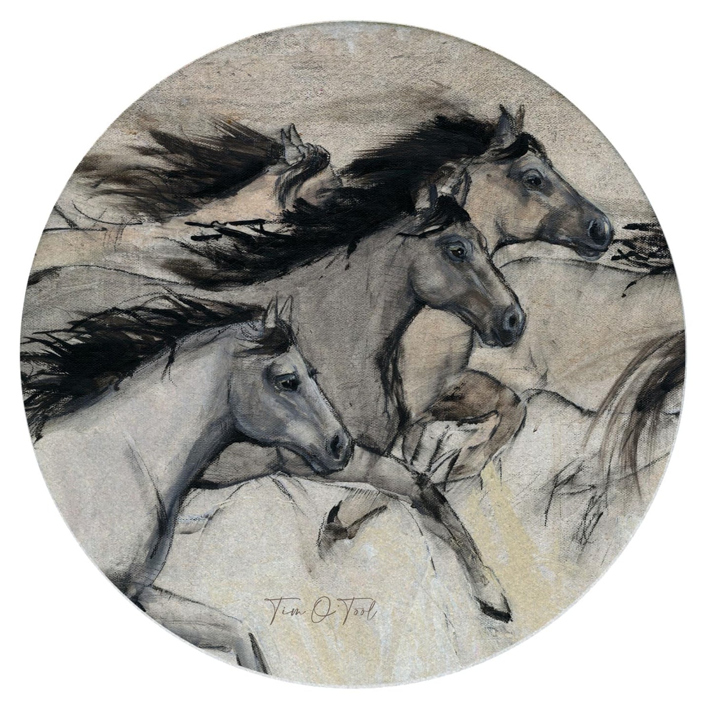 Thirstystone Horses in Motion 4 Pack Round Natural Sandstone Coasters with Protective Cork Backing Manufactured in The USA