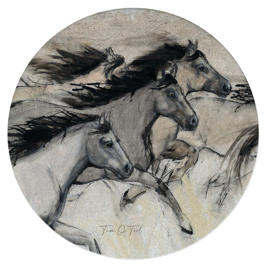 Thirstystone Horses in Motion 4 Pack Round Natural Sandstone Coasters with Protective Cork Backing Manufactured in The USA