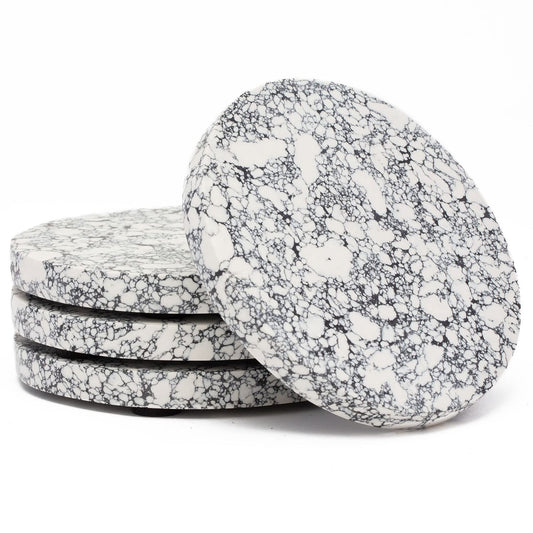Thirstystone 4 Pack Black Grey & White Round Resin Coasters 4" Round Heat Tolerant Protects Surfaces Easily Wipes Clean