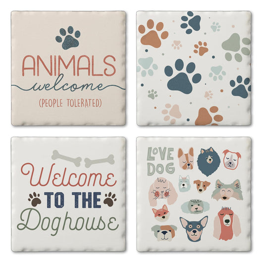 Thirstystone Dogs Welcome 4-Pack Tumbled Tile Stone Coasters 4" Square