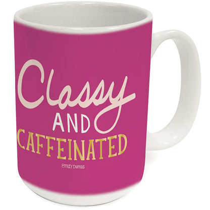 Highland Home Classy & Caffeinated 15 oz. Ceramic Mug Manufactured in the USA Dishwasher Safe Microwave Safe