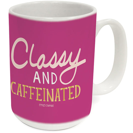 Highland Home Classy & Caffeinated 15 oz. Ceramic Mug Manufactured in the USA Dishwasher Safe Microwave Safe