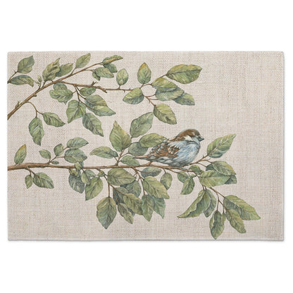 Highland Home Bird On A Branch 4 Pack Poly-Cotton Blend Fabric Placemats 18" x 12" Manufactured in The USA
