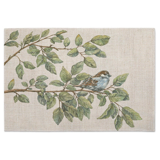 Highland Home Bird On A Branch 4 Pack Poly-Cotton Blend Fabric Placemats 18" x 12" Manufactured in The USA
