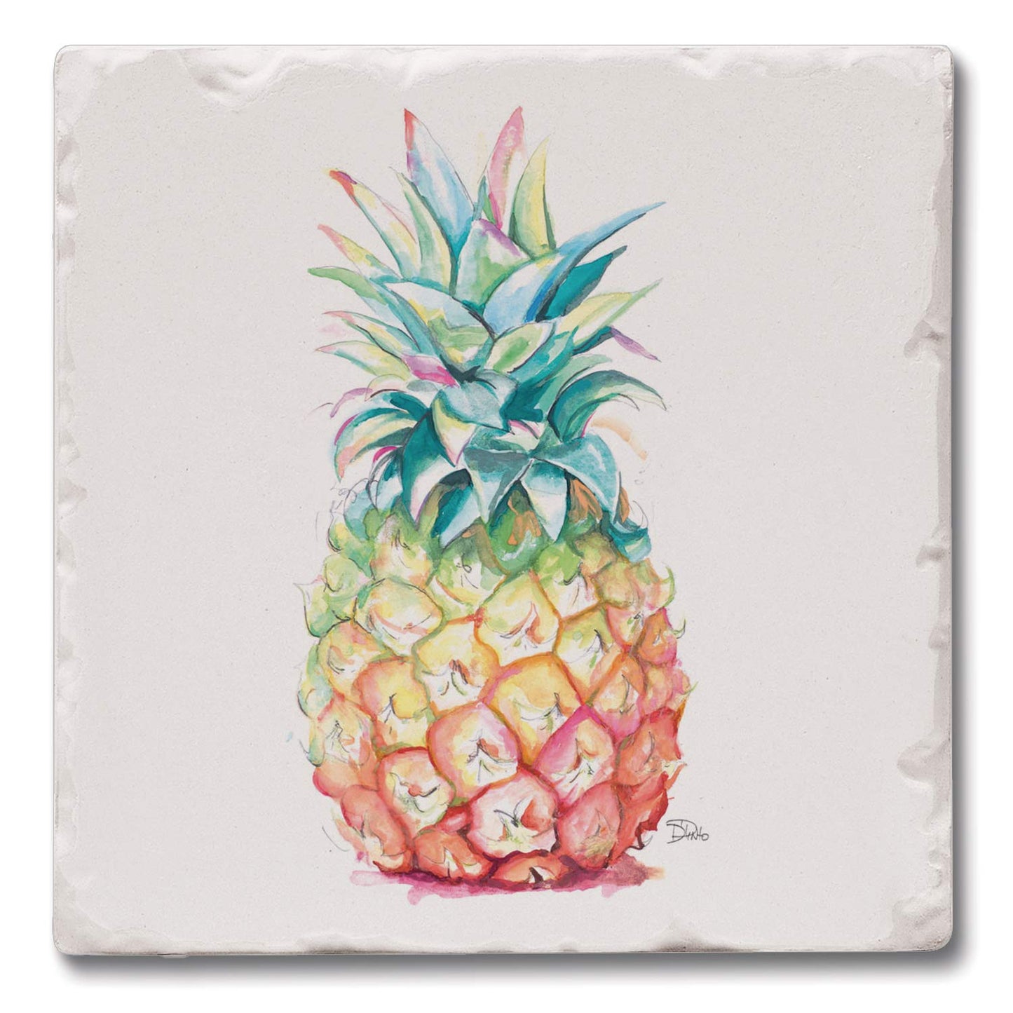 Thirstystone Hawaiian Pineapple 4 Pack Tumbled Tile Stone Coasters 4" Square Manufactured in the USA