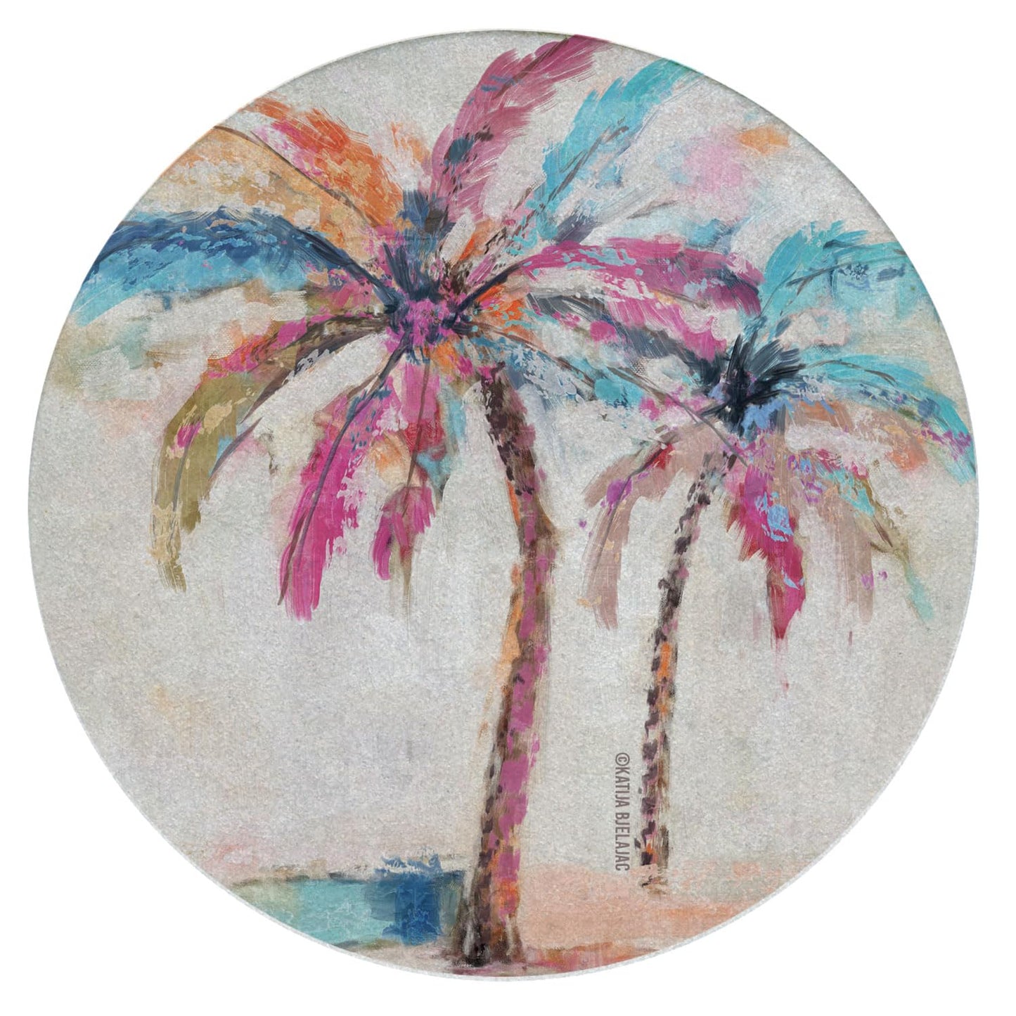 Thirstystone Painted Palms Single Round Natural Sandstone Coaster with Protective Cork Backing Manufactured in The USA 4" Diameter