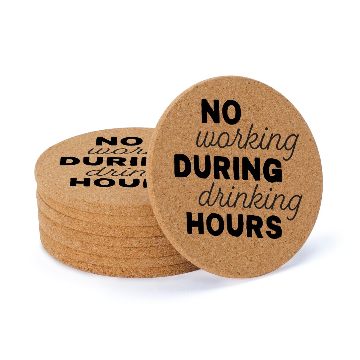 Thirstystone Drinking Hours 8-Pack Thick Natural Cork Coasters Manufactured in The USA Eco-Friendly Absorbent Durable