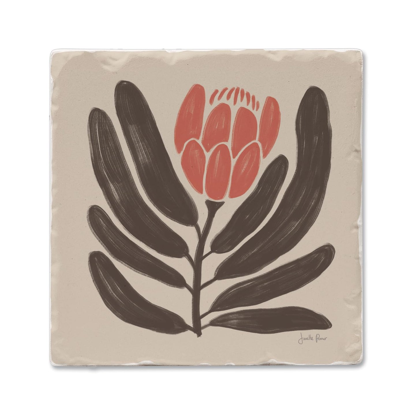 Thirstystone Simple Flower Single Tumbled Tile Stone Coaster with Protective Cork Backing Manufactured in The USA 4" Square, Colorful, Artistic, Easily Wipes Clean