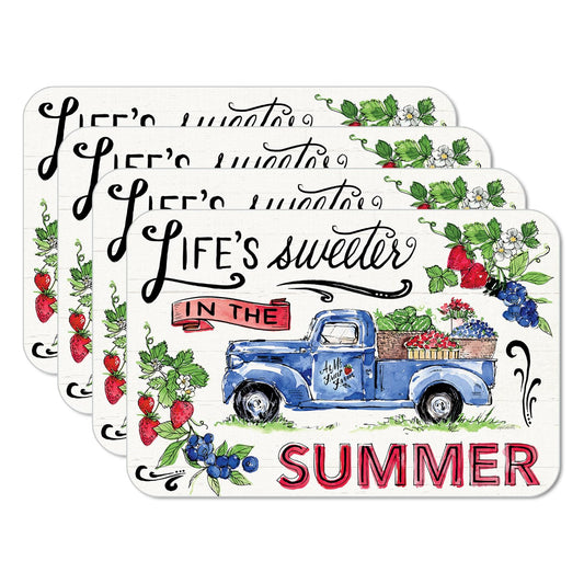CounterArt Sweet Summer 4 Pack Reversible Easy Care Flexible Placemats Made in the USA