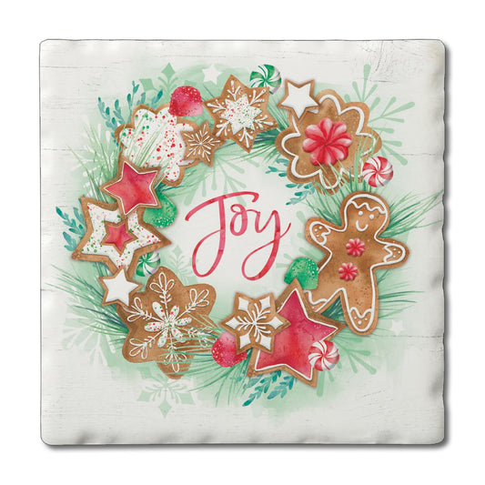 Thirstystone Gingerbread Joy Single Tumbled Tile Stone Coaster with Protective Cork Backing Manufactured in The USA 4" Square, Artistic, Easily Wipes Clean