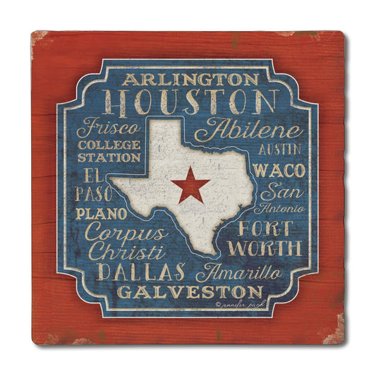 Thirstystone Texas Cities 4 Pack Tumbled Tile Stone Coasters 4" Square Manufactured in the USA