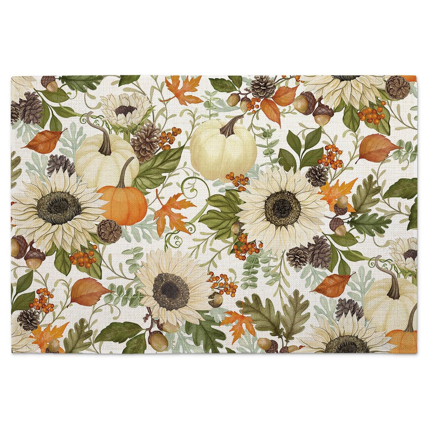 Highland Home Farmhouse Fall 4 Pack Poly-Cotton Blend Fabric Placemats 18" x 12" Manufactured in The USA
