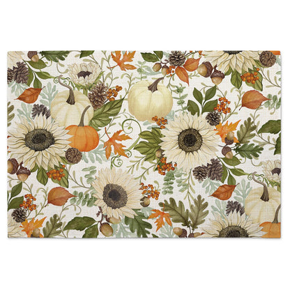 Highland Home Farmhouse Fall 4 Pack Poly-Cotton Blend Fabric Placemats 18" x 12" Manufactured in The USA