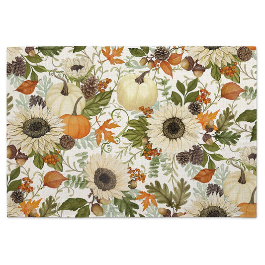 Highland Home Farmhouse Fall 4 Pack Poly-Cotton Blend Fabric Placemats 18" x 12" Manufactured in The USA