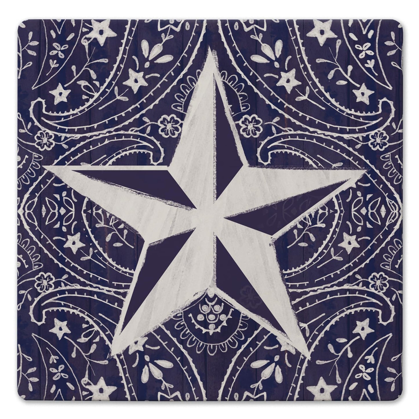 Thirstystone Blue Bandana Decorative Heat Tolerant Stone Trivet with Non-Skid Cork Backing 8” Square