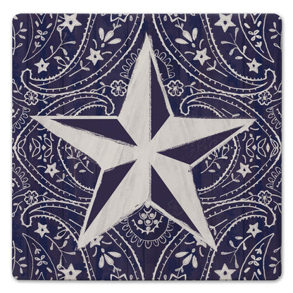 Thirstystone Blue Bandana Decorative Heat Tolerant Stone Trivet with Non-Skid Cork Backing 8” Square