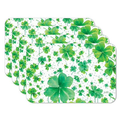 CounterArt Shamrock Pattern 4 Pack Easy Care Flexible Plastic Placemat Made in The USA BPA Free, Easily Wipes Clean