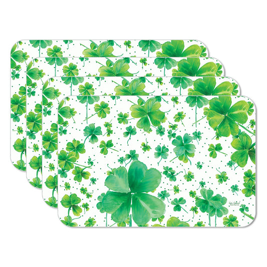 CounterArt Shamrock Pattern 4 Pack Easy Care Flexible Plastic Placemat Made in The USA BPA Free, Easily Wipes Clean