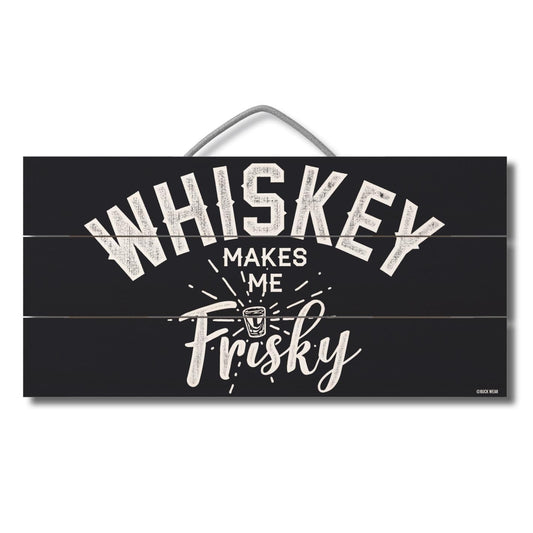 Frisky Decorative Slatted Pallet Wood Sign 12" by 6" Made in the USA Wire Hanger Doubles As An Easel