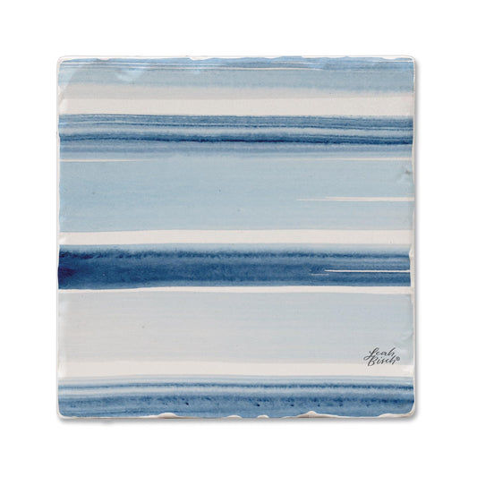 Thirstystone Ocean Tides Single Tumbled Tile Stone Coaster with Protective Cork Backing Manufactured in The USA 4" Square, Colorful, Artistiic, Easily Wipes Clean