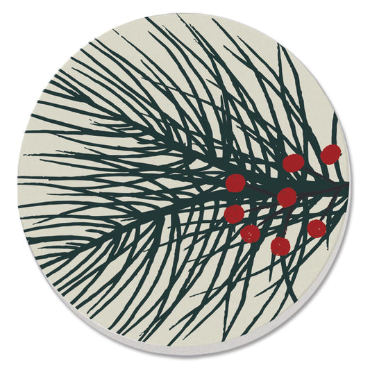 Thirstystone Christmas Pine Single Round Absorbent Stone Coaster with Protective Cork Backing Manufactured in The USA 4" Diameter