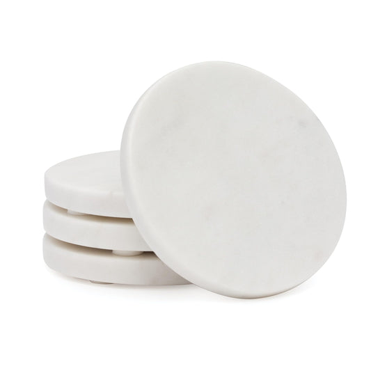 Thirstystone 4 Pack Natural White Marble Round Coasters 4.5" Diameter Elegant Heat Tolerant Easily Wipes Clean