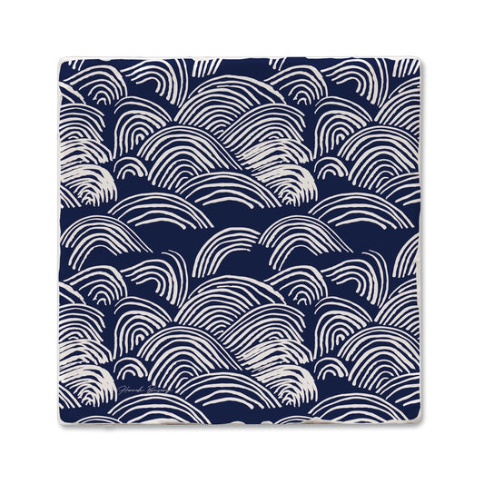 Thirstystone Indigo Waves Single Tumbled Tile Stone Coaster with Protective Cork Backing Manufactured in The USA 4" Square, Colorful, Artistiic, Easily Wipes Clean