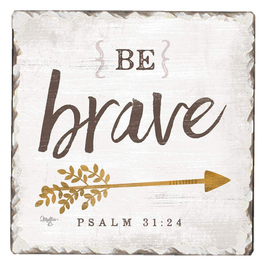 Thirstystone Be Brave Single Tumbled Tile Stone Coaster with Protective Cork Backing Manufactured in The USA 4" Square, Artistic, Easily Wipes Clean